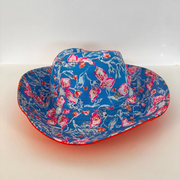 Lilly Pulitzer Reversible Canvas Bucket Hat Blue Floral/Orange OS UPF 50+ main image 11